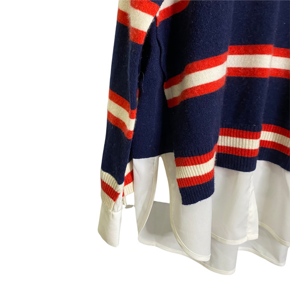 Scripted Women's Sweater Navy Red Striped Collared‎ Pullover Wool Cashmere Sz L - Picture 4 of 6